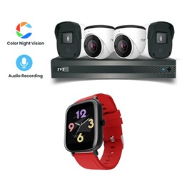 Picture of TVT 4 CCTV Cameras Combo (2 Indoor & 2 Outdoor CCTV Cameras) (Colour View With Mic) + 4CH DVR + HDD + Accessories + Power Supply + 90m Cable + Zebronics FIT180CH Smart Watch